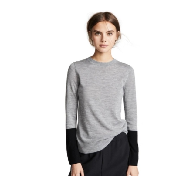 Club Monaco Knit sweater 100% merino wool v neck colorblock Gray Black S - Picture 1 of 12